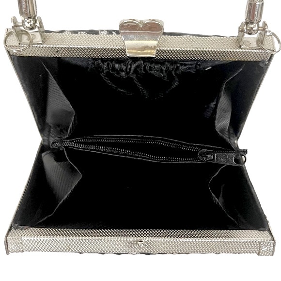 Y2K Ornate Silver Butterfly & Glitter Rose Fabric Clasp Top Mini Hard Bag - Picture 6 of 6